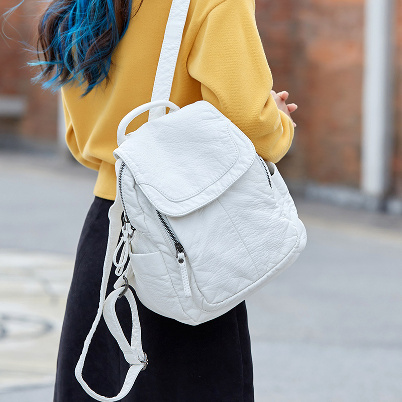 Fashion Backpack Women - Mochila De Cuero lavado blanco para